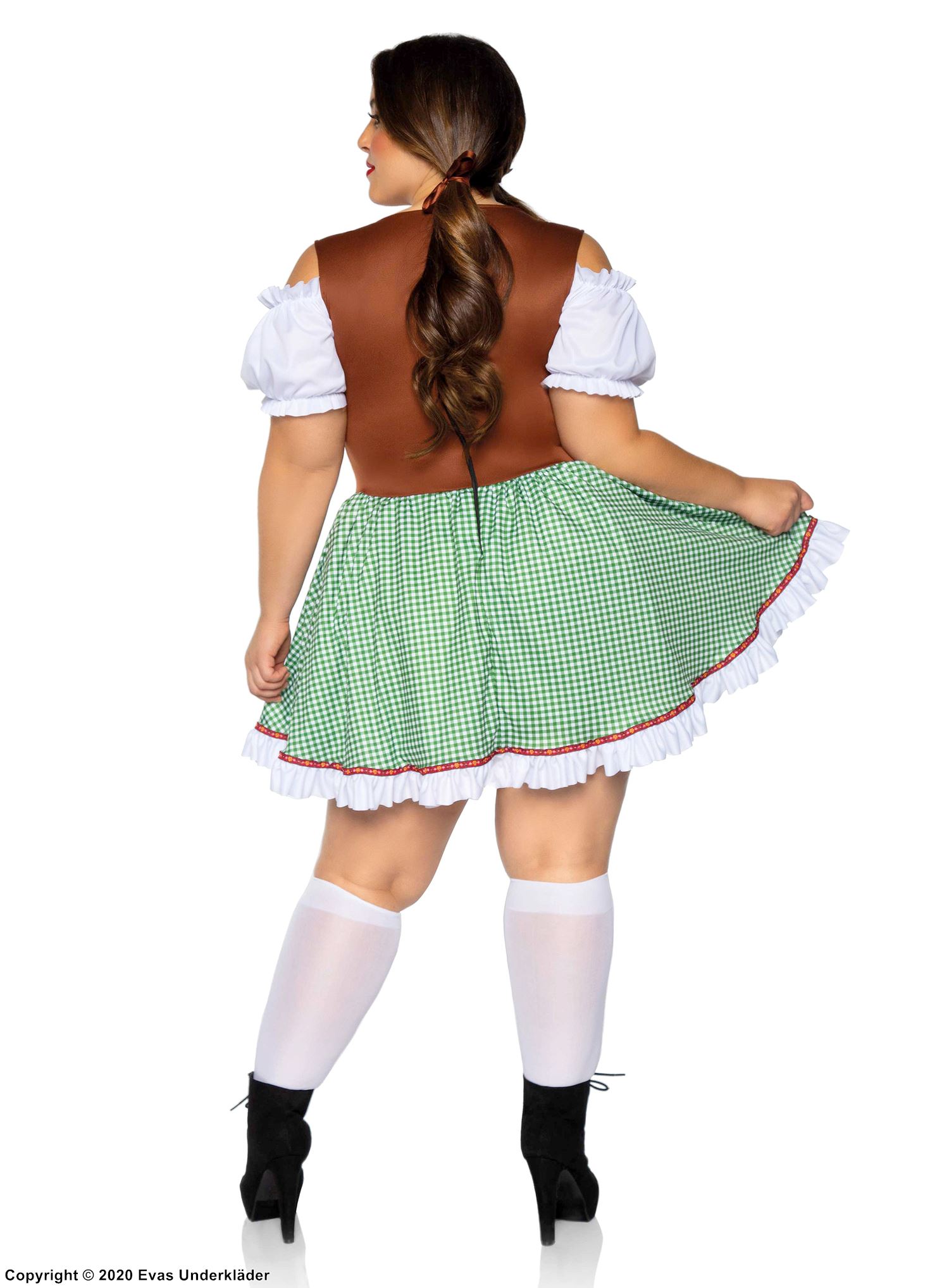 Oktoberfest-Bedienung, Dirndlkleid, Rüschenbesatz, Cold Shoulder, Herzen, XS bis 4XL